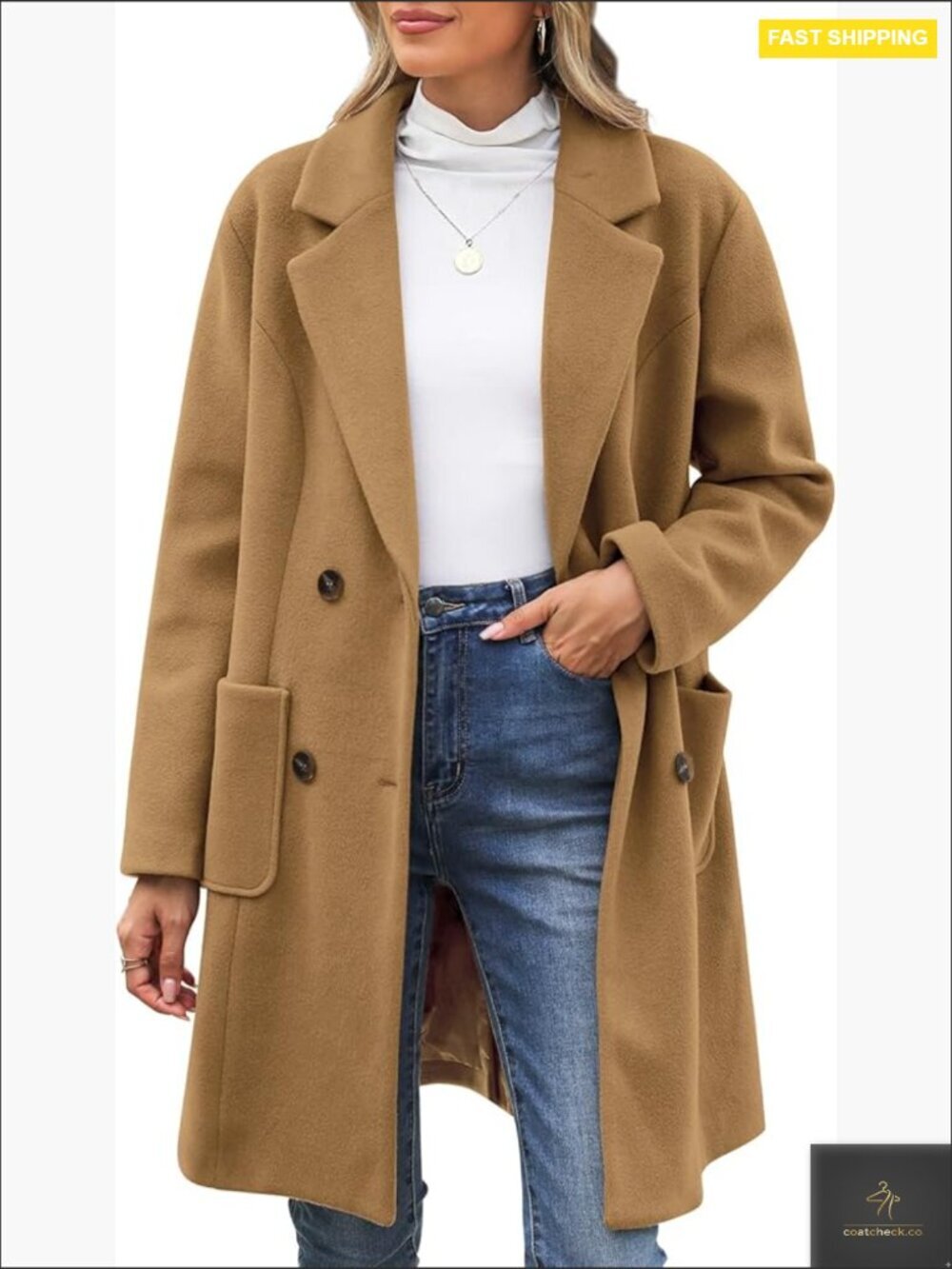 Wool Blend Trench Coat Double Breasted Classic Elegant Fall Winter Mid Long